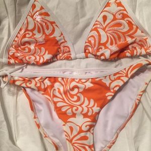 Orange & White Sequins Accent Details Bikini - M